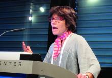 Dr. Brigitte Dreno speaks during the EADV Congress in Vienna.