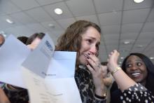 Stony Brook University School of Medicine student Jadry Gruen reacts with tears of joy at the moment she learned her residency in Internal Medicine will be at Yale-New Haven Hospital.