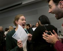 Alissa Goodwin reacts in joy as she read her match at OHSU Match Day.