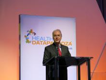 Dr. Tom Price, secretary of Health and Human Services, speaks from a podium at a health care information technology meeting in Washington.