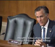 Sen. Mitt Romney speaks during a Senate HELP Committee hearing.