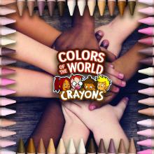 hands and Crayola World logo crayons