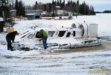 During winter, Dr. Wicklow and her colleagues take a hovercraft to visit ICARE study participants in Garden Hill First Nation, in the northeast section of the Canadian Province of Manitoba on the shore of Lake Island.