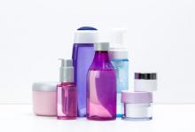 unlabeled bottles and jars of cosmetics and cosmeceuticals