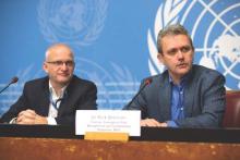 Dr. Peter Graaff (left) and Dr. Rick Brennan speaking at Jan. 14, 2016, press conference.