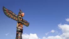 A Native American wooden totem pole.